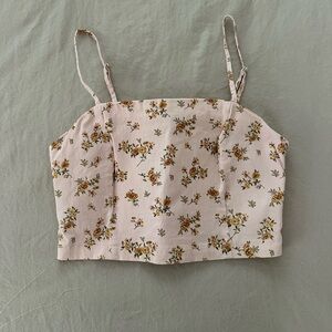 Forever 21 Floral Print Tank Top - Cream and Yellow